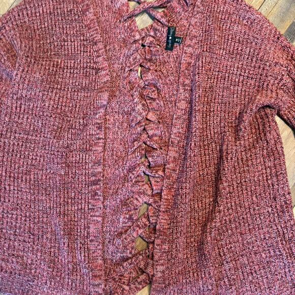 Pink lace up cardigan Y2K | Sweater | Comfy Fall Feminine - Picture 2 of 6
